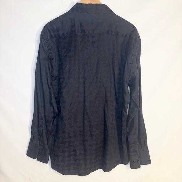Bespoke Men’s Button-Down Collared Shirt Subtle Tonal Pattern Navy Blue Size XL - Picture 6 of 7